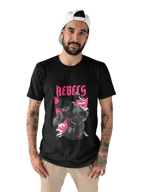 Rebel Printed Tshirt by UQ(Black) Elegant Button-Down Short Shirt