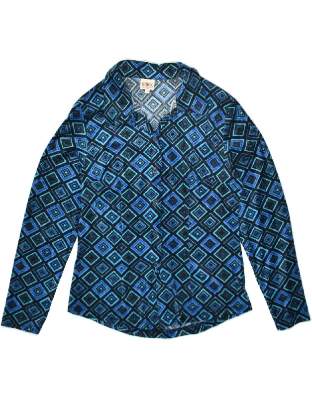 REDOK Womens Shirt UK 14 Large Navy Blue Argyle/Diamond Polyester Fashionable Draped Short Sleeve