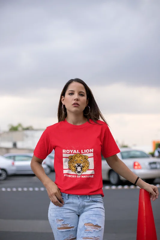 Royal Lion Printed Tshirt (Red) Relaxed Fit Short Blouse
