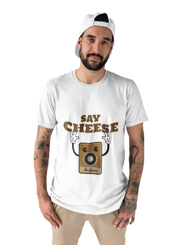 Say Cheese Printed Tshirt (White) Fashionable Rounded Short Shirt
