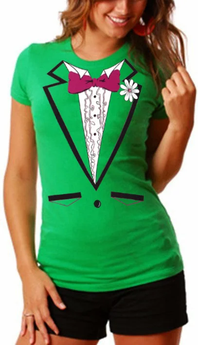 St. Patrick's Day Tuxedo Shirt For Girls Trendy Print Short Sleeve