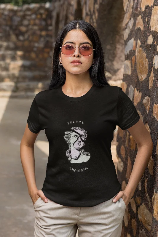 Statue Printed Tshirt (Black) Stylish Split-Hem Short Shirt