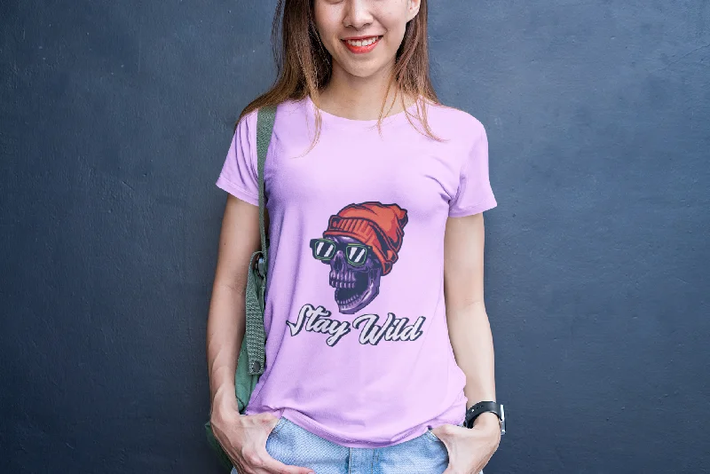 Stay Wild Printed Tshirt (Lilac) Fashionable Cuffed Short Sleeve
