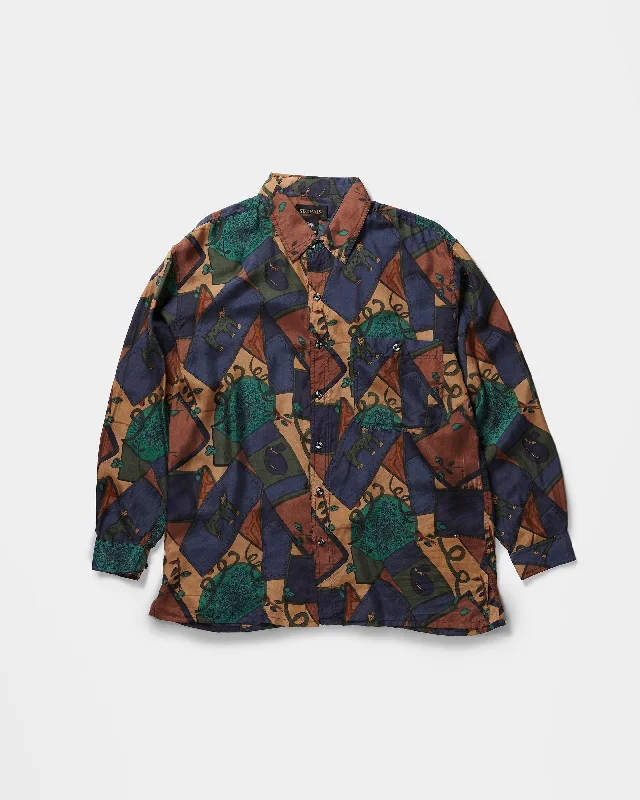 Silk Shirts Long Sleeve Patterned Elegant Silk Short Shirt