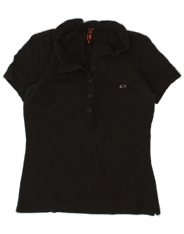 SUN68 Womens Polo Shirt UK 8 Small Black Cotton Modern Short Sleeve Top