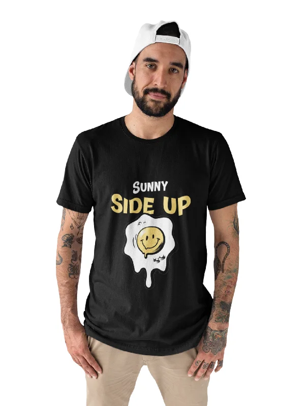 Sunny sideup Printed Tshirt by UQ(Black) Casual Button-Up Short Tee