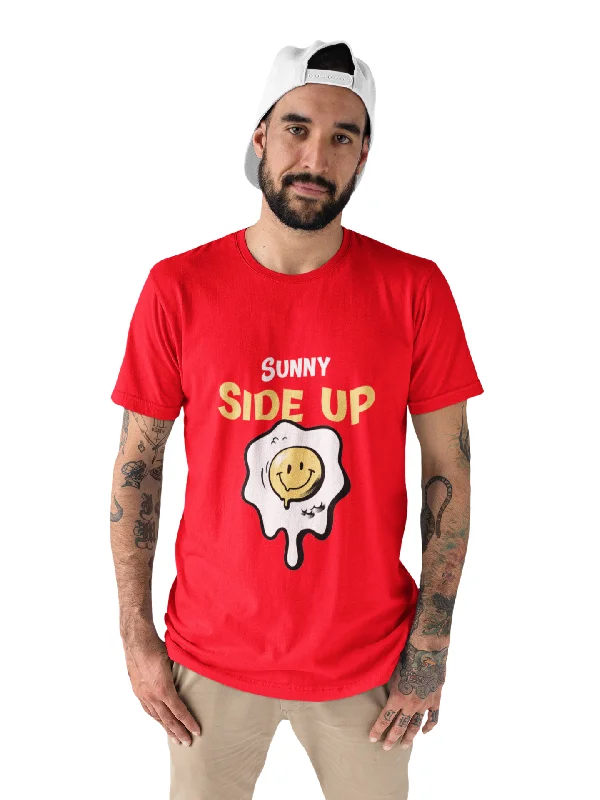 Sunny sideup Printed Tshirt by UQ(Red) Classic V-Neck Short Shirt