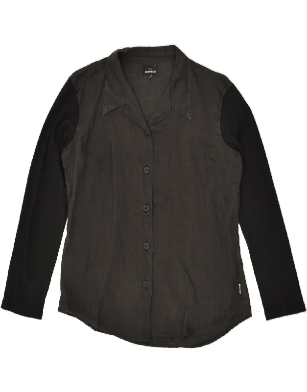 SUPERGA Womens Shirt IT 42 Medium Black Colourblock Flax Classic Cropped Short Sleeve SUPERGA Womens Shirt IT 42 Medium Black Colourblock Flax Classic Cropped Short Sleeve