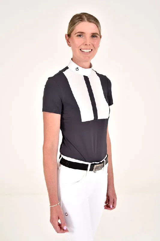 Tech Pique Shirt with Cotton Bib - Iron Grey Elegant High-Low Short Shirt