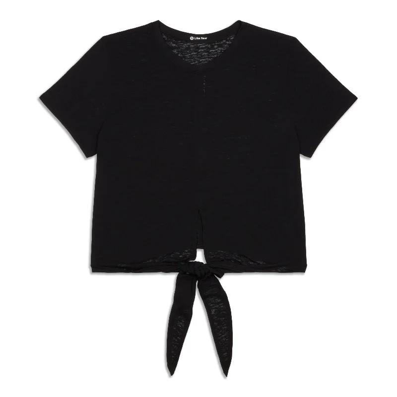 Tie-Waist Breathable Short-Sleeve Shirt - Resale Chic Embellished Short Sleeve