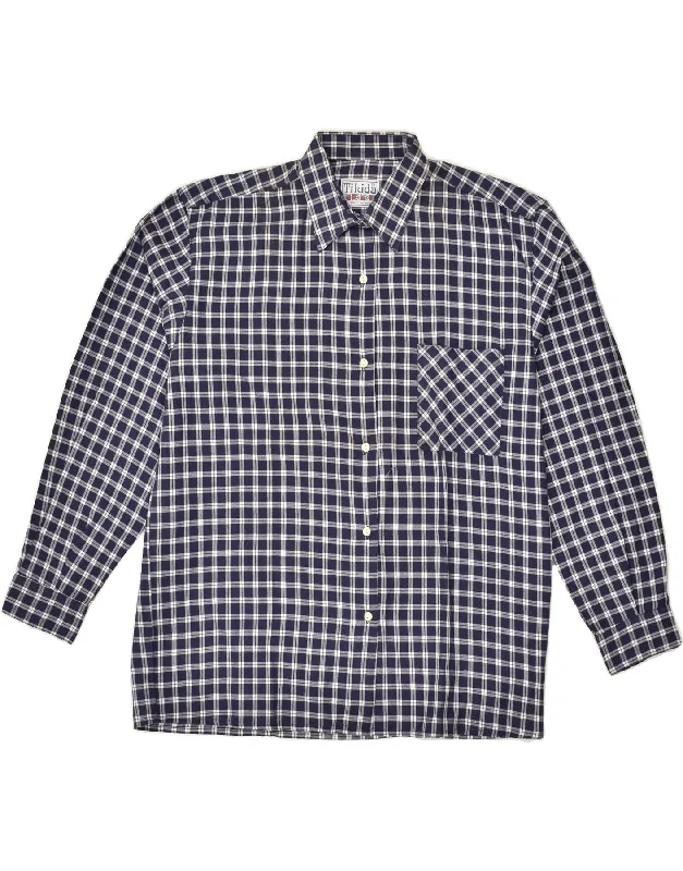 TIKIDA Womens Shirt UK 14 Medium Navy Blue Check Polyester Stylish Casual Short Tee