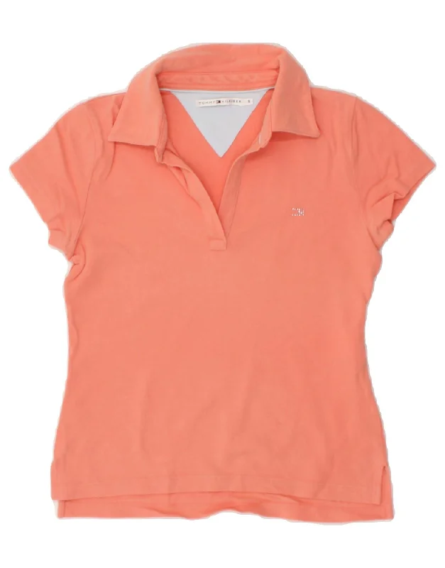 TOMMY HILFIGER Womens Polo Shirt UK 10 Small Pink Cotton Soft Flowing Short Shirt