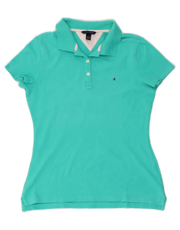 TOMMY HILFIGER Womens Polo Shirt UK 12 Medium Turquoise Cotton Comfortable Flowing Short Sleeve TOMMY HILFIGER Womens Polo Shirt UK 12 Medium Turquoise Cotton Comfortable Flowing Short Sleeve