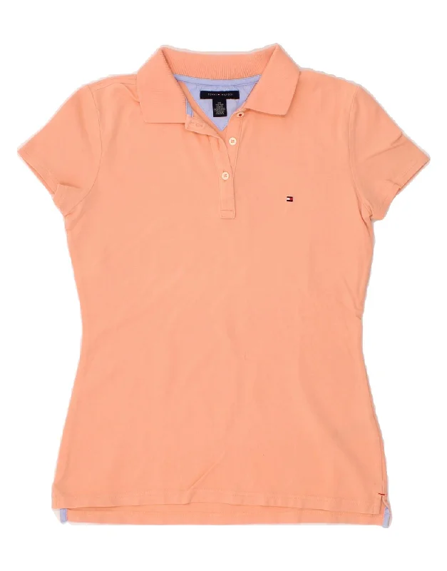 TOMMY HILFIGER Womens Polo Shirt UK 6 XS Orange Cotton Casual Plain Short Shirt