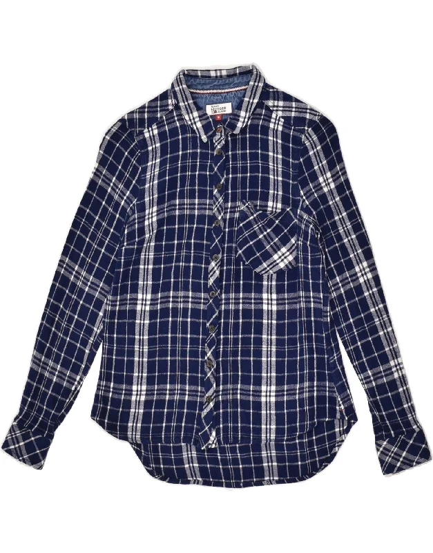 TOMMY HILFIGER Womens Shirt UK 10 Small Navy Blue Check Viscose Cozy Linen Short Shirt TOMMY HILFIGER Womens Shirt UK 10 Small Navy Blue Check Viscose Cozy Linen Short Shirt
