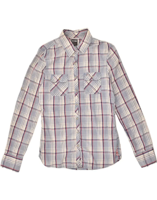 TOMMY HILFIGER Womens Shirt UK 14 Medium Blue Check Cotton Stylish Split-Hem Short Shirt TOMMY HILFIGER Womens Shirt UK 14 Medium Blue Check Cotton Stylish Split-Hem Short Shirt