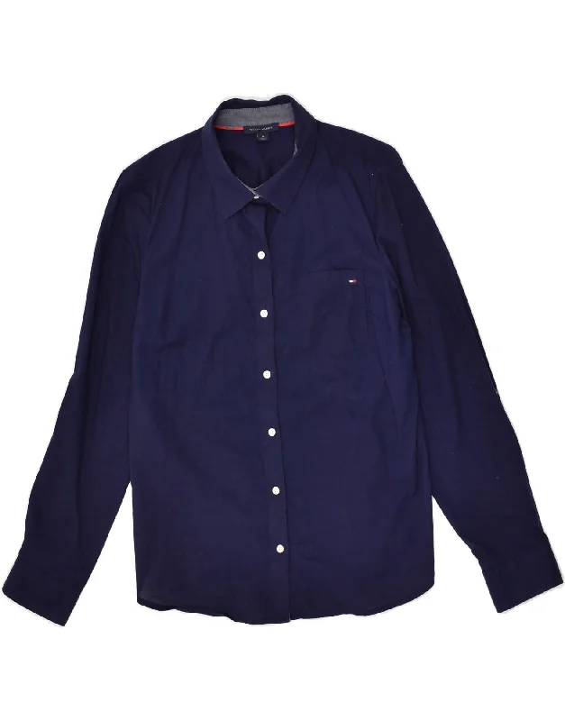 TOMMY HILFIGER Womens Shirt UK 14 Medium Navy Blue Cotton Modern Casual Short Sleeve TOMMY HILFIGER Womens Shirt UK 14 Medium Navy Blue Cotton Modern Casual Short Sleeve