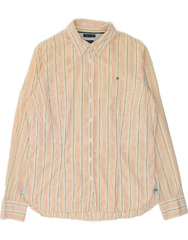 TOMMY HILFIGER Womens Shirt US 10 Large Beige Striped Cotton Classic Solid Short Shirt TOMMY HILFIGER Womens Shirt US 10 Large Beige Striped Cotton Classic Solid Short Shirt