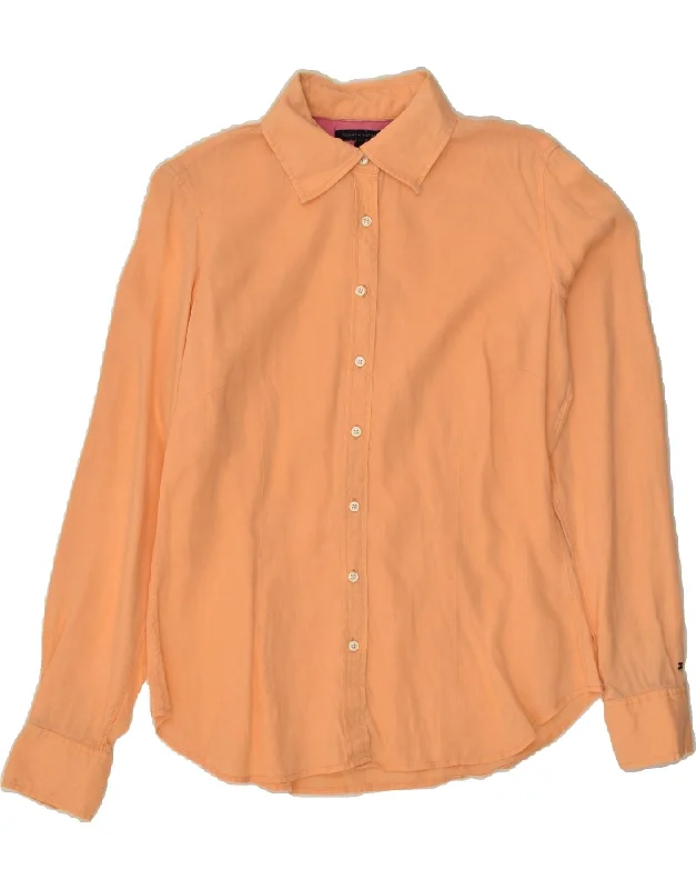 TOMMY HILFIGER Womens Shirt US 8 Medium Orange Linen Fashionable Button-Front Short Sleeve TOMMY HILFIGER Womens Shirt US 8 Medium Orange Linen Fashionable Button-Front Short Sleeve