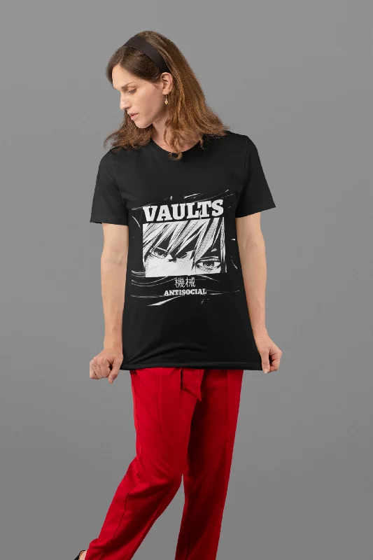 Anime Vault Printed Tshirt by UQ(Black) Comfortable Knit Short Shirt