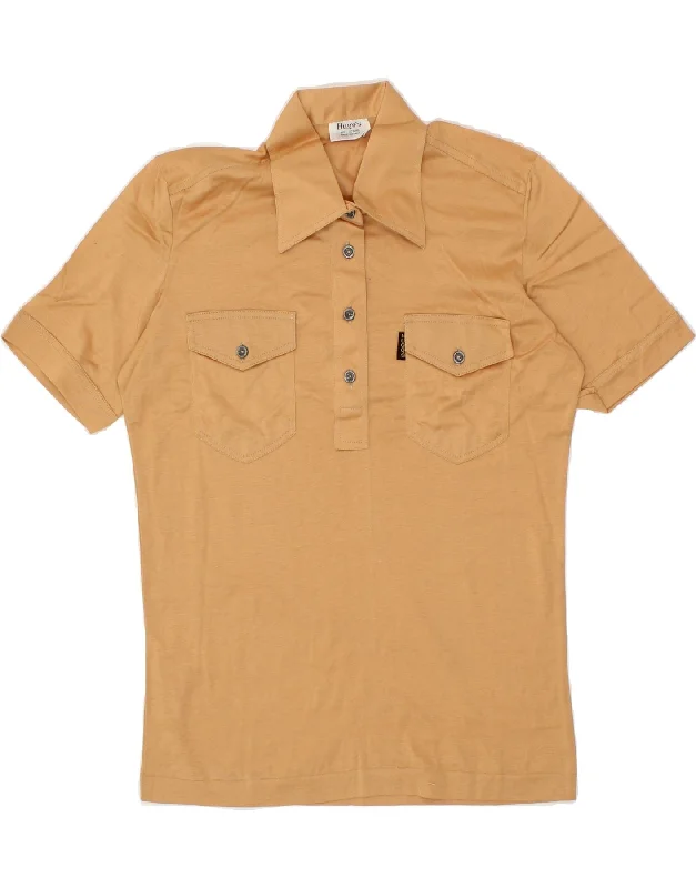 VINTAGE Womens Polo Shirt UK 14 Large Brown Cotton Comfortable Short Sleeve Blouse