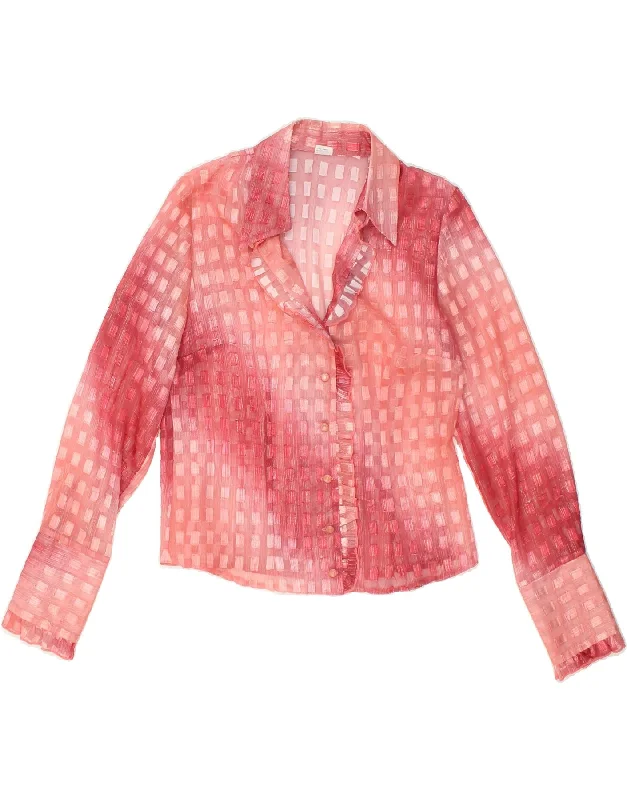 VINTAGE Womens Shirt Blouse EU 38 Medium Pink Viscose Stylish Printed Short Shirt