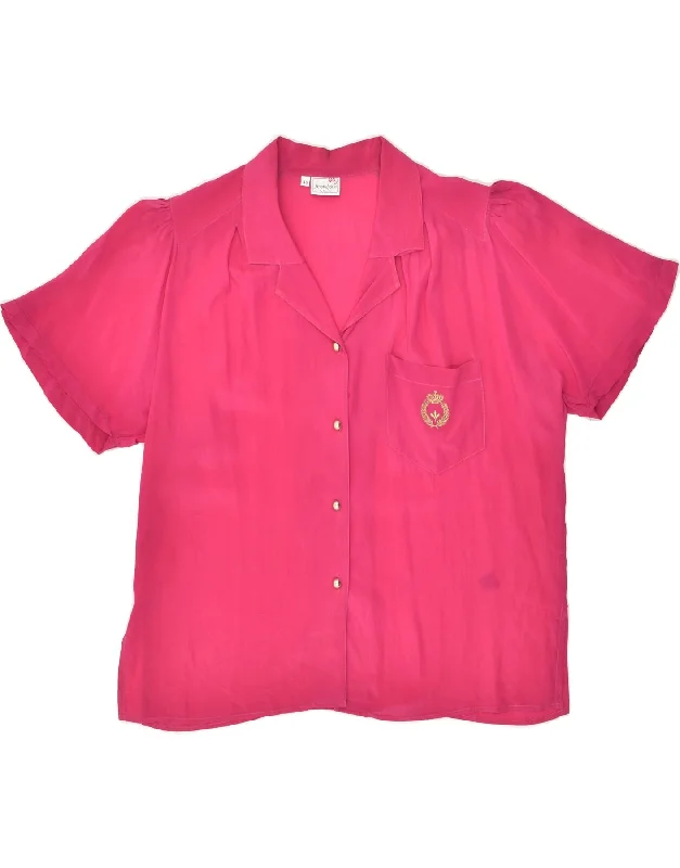 VINTAGE Womens Shirt Blouse EU 46 XL Pink Acetate Classic Short Sleeve Tunic