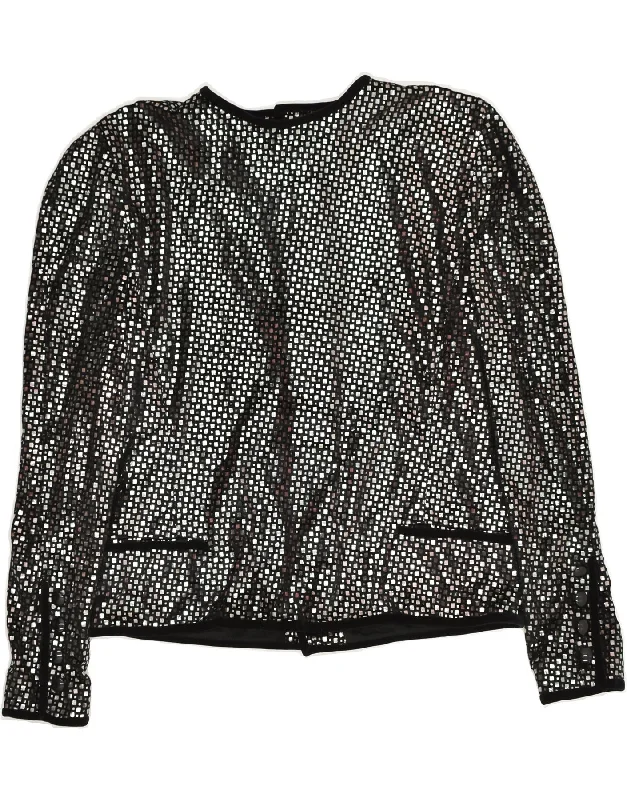 VINTAGE Womens Shirt Blouse IT 44 Medium Black Geometric Cozy Plain Short Sleeve