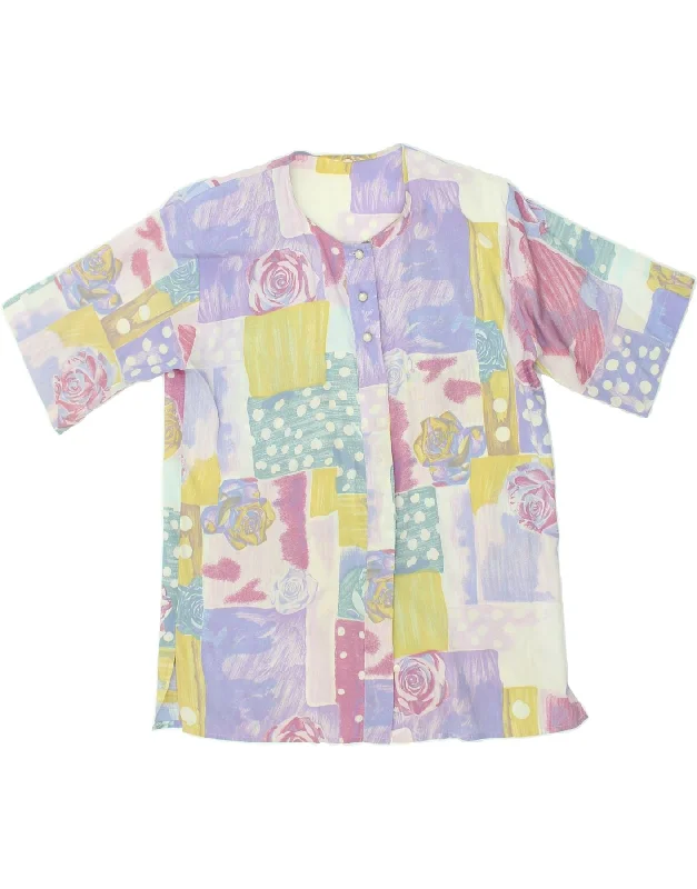 VINTAGE Womens Shirt Blouse IT 44 Medium Multicoloured Patchwork Viscose Elegant Lace Short Sleeve VINTAGE Womens Shirt Blouse IT 44 Medium Multicoloured Patchwork Viscose Elegant Lace Short Sleeve