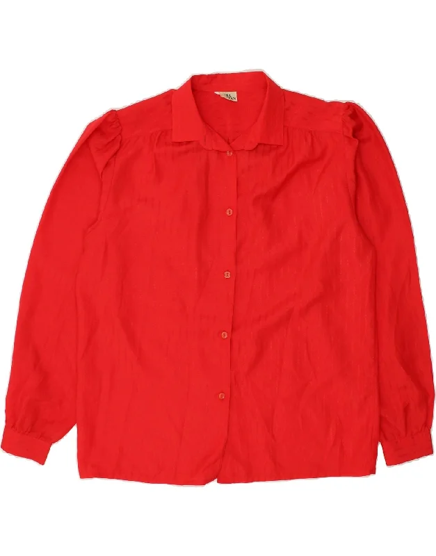 VINTAGE Womens Shirt Blouse IT 44 Medium Red Polyester Elegant Lace Short Sleeve