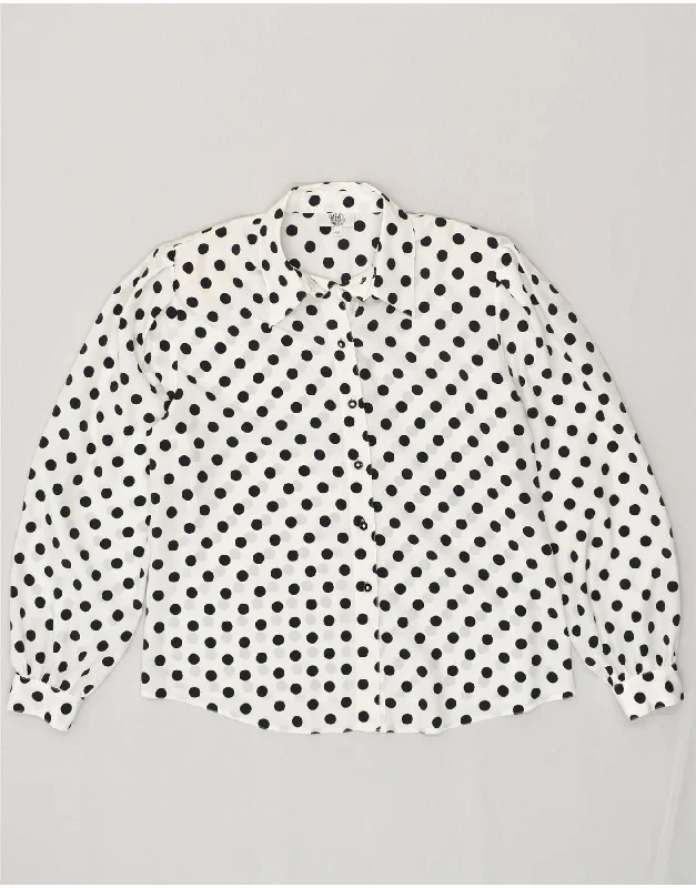VINTAGE Womens Shirt Blouse IT 46 Large White Polka Dot Relaxed Fit Short Sleeve Top VINTAGE Womens Shirt Blouse IT 46 Large White Polka Dot Relaxed Fit Short Sleeve Top