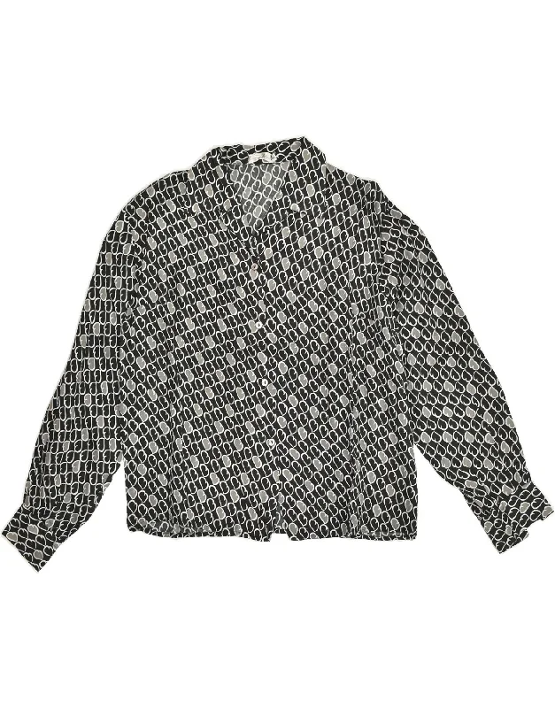 VINTAGE Womens Shirt Blouse IT 50 XL Black Spotted Comfortable Short Sleeve Blouse