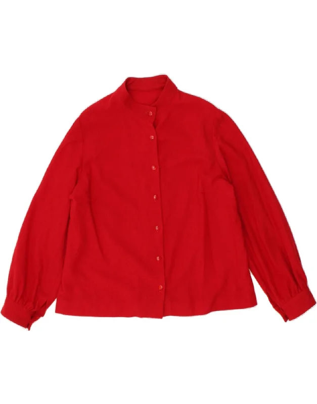 VINTAGE Womens Shirt Blouse UK 14 Large Red Chic Embellished Short Sleeve