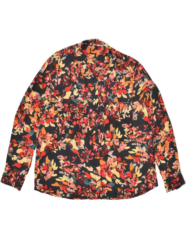 VINTAGE Womens Shirt Blouse UK 16 Large Red Floral Elegant Lace-Trimmed Short Shirt