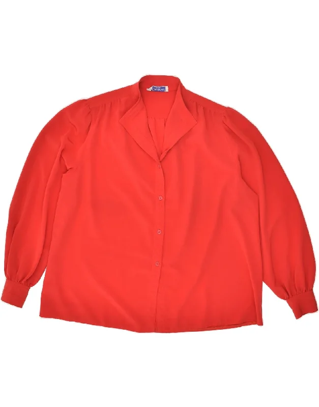 VINTAGE Womens Shirt Blouse UK 16 Large Red Polyester Classic Basic Short Shirt