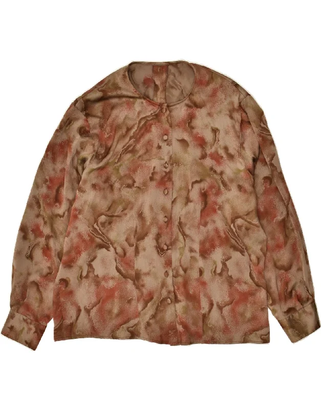 VINTAGE Womens Shirt Blouse UK 20 2XL Brown Camouflage Classic Solid Short Shirt