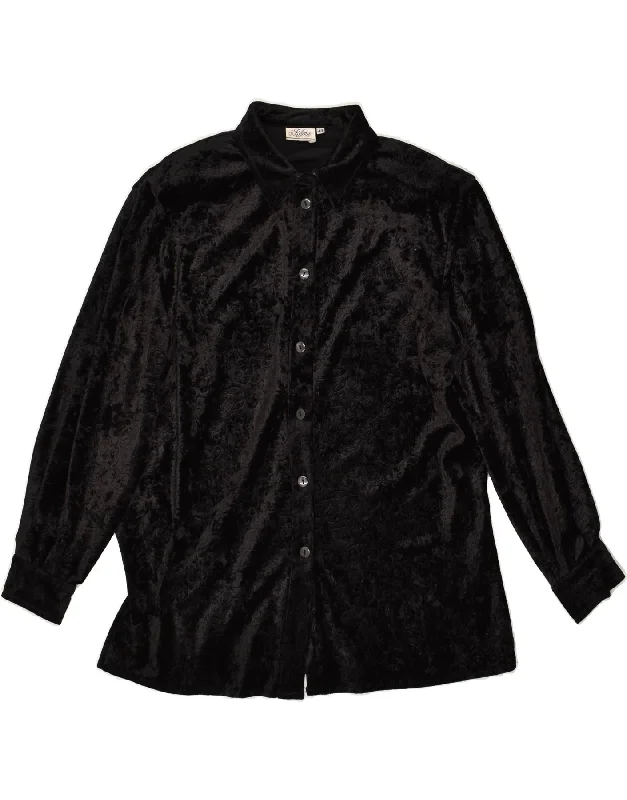 VINTAGE Womens Shirt EU 40 Medium Black Floral Viscose Fashionable Short Sleeve Vest VINTAGE Womens Shirt EU 40 Medium Black Floral Viscose Fashionable Short Sleeve Vest