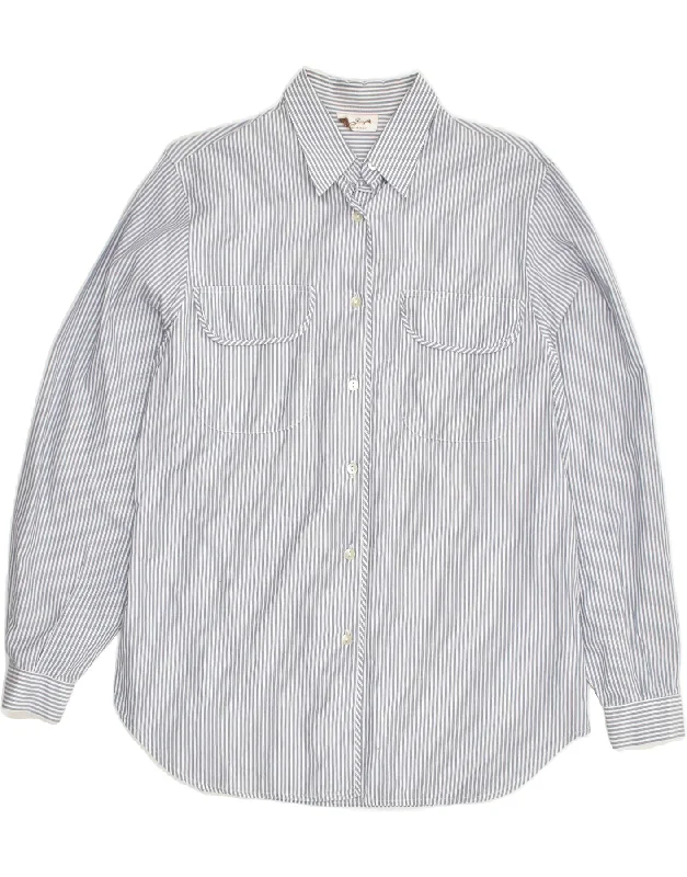VINTAGE Womens Shirt EU 44 XL Grey Striped Cotton Classic Short Sleeve Blouse