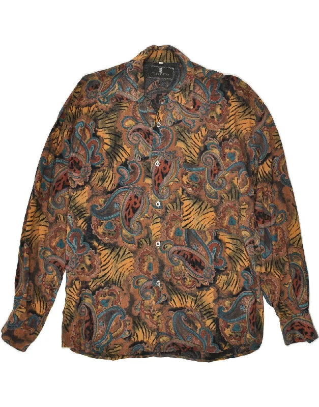 VINTAGE Womens Shirt EU 46 XL Brown Paisley Viscose Comfortable Loose Short Sleeve