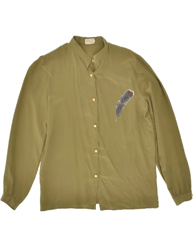 VINTAGE Womens Shirt IT 46 Large Green Trendy Tie-Front Short Shirt