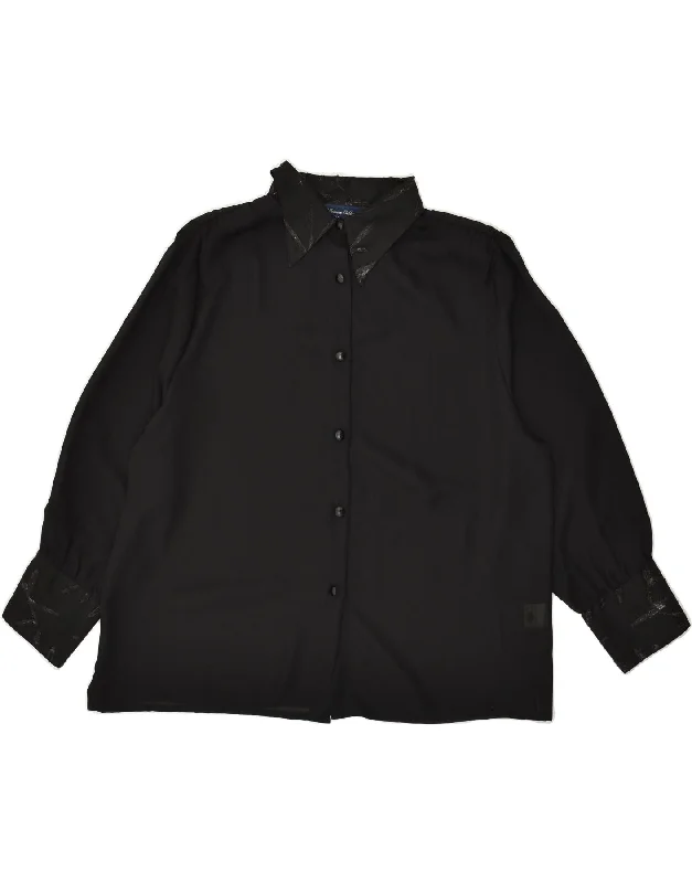 VINTAGE Womens Shirt IT 50 XL Black Acetate Comfortable Graphic Short Sleeve