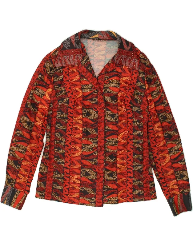 VINTAGE Womens Shirt UK 12 Medium Red Paisley Relaxed Button-Down Short Shirt