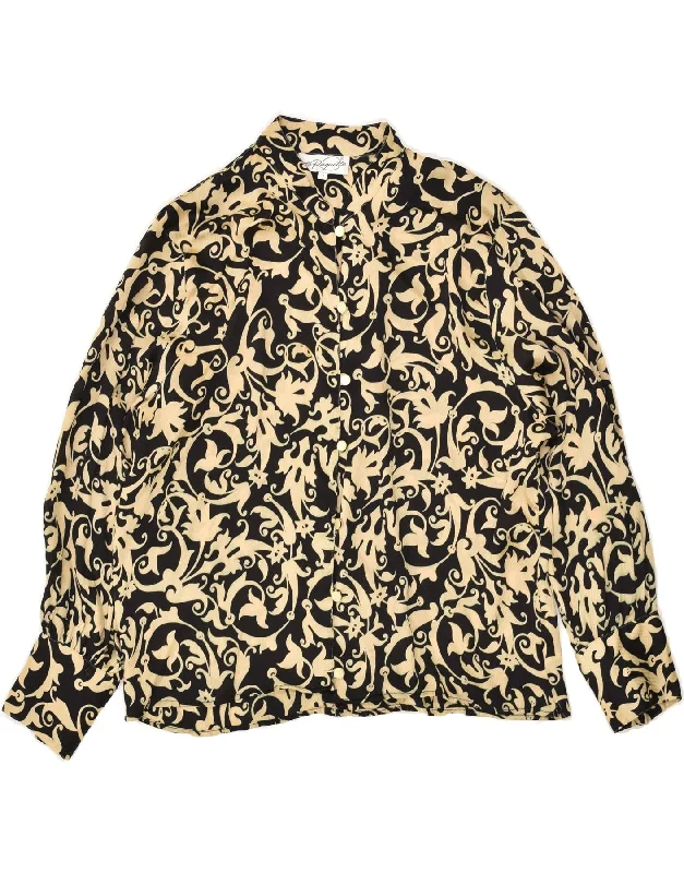 VINTAGE Womens Shirt UK 14 Medium Black Floral Acetate Trendy Turtleneck Short Shirt VINTAGE Womens Shirt UK 14 Medium Black Floral Acetate Trendy Turtleneck Short Shirt