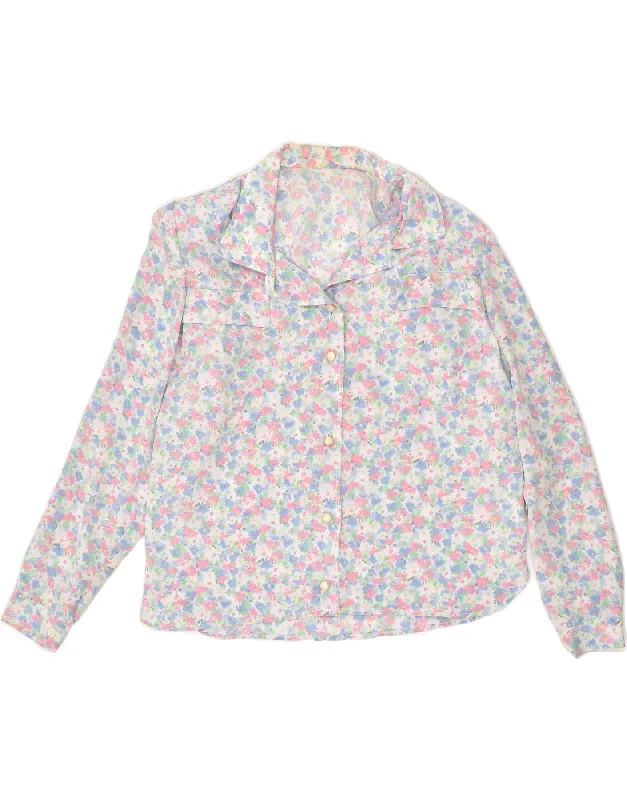 VINTAGE Womens Shirt UK 14 Medium Multicoloured Floral Stylish Pleated Short Sleeve