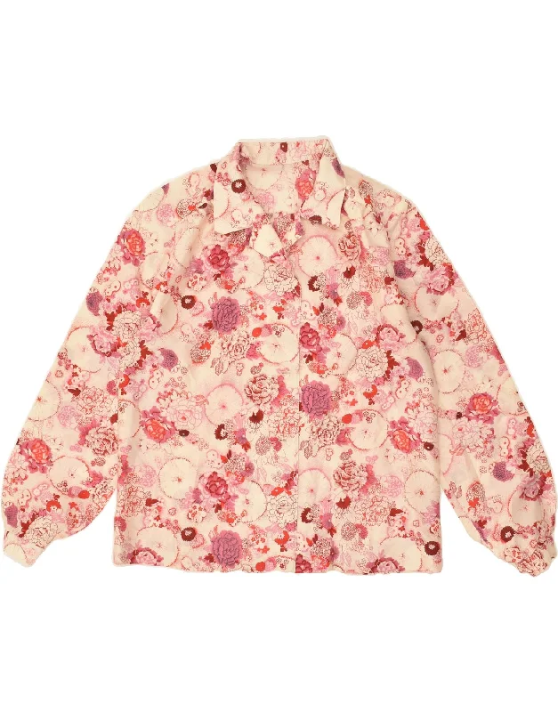 VINTAGE Womens Shirt UK 14 Medium Pink Floral Stylish Printed Short Shirt