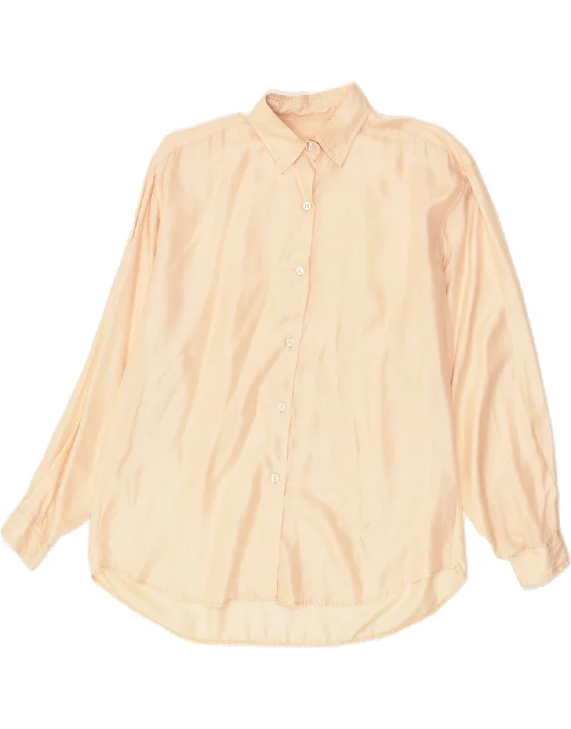 VINTAGE Womens Shirt UK 16 Large Beige Elegant Off-Shoulder Short Shirt