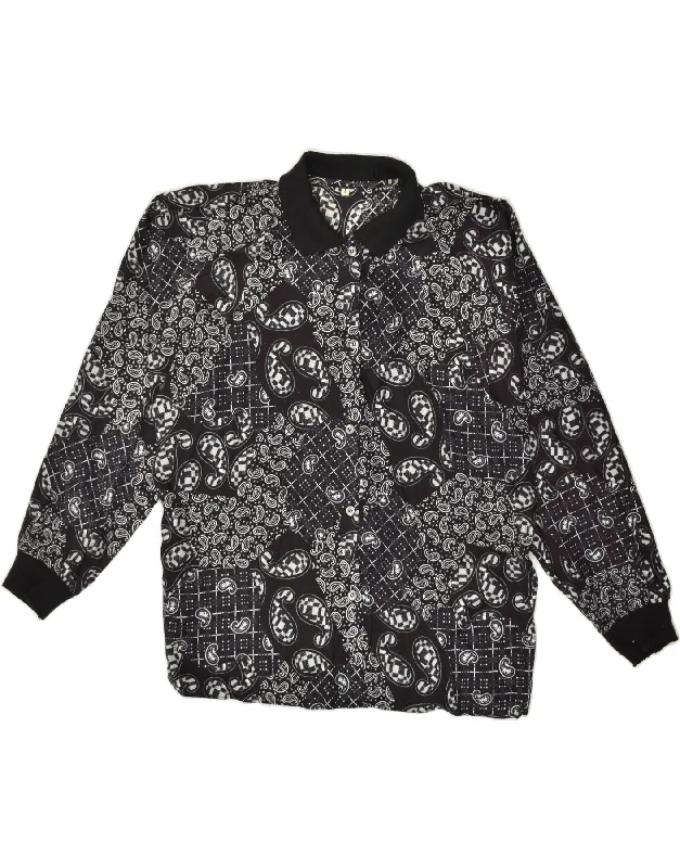 VINTAGE Womens Shirt UK 16 Large Black Paisley Elegant Lace Short Sleeve