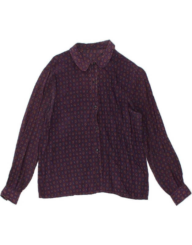 VINTAGE Womens Shirt UK 16 Large Purple Soft Flowing Short Shirt