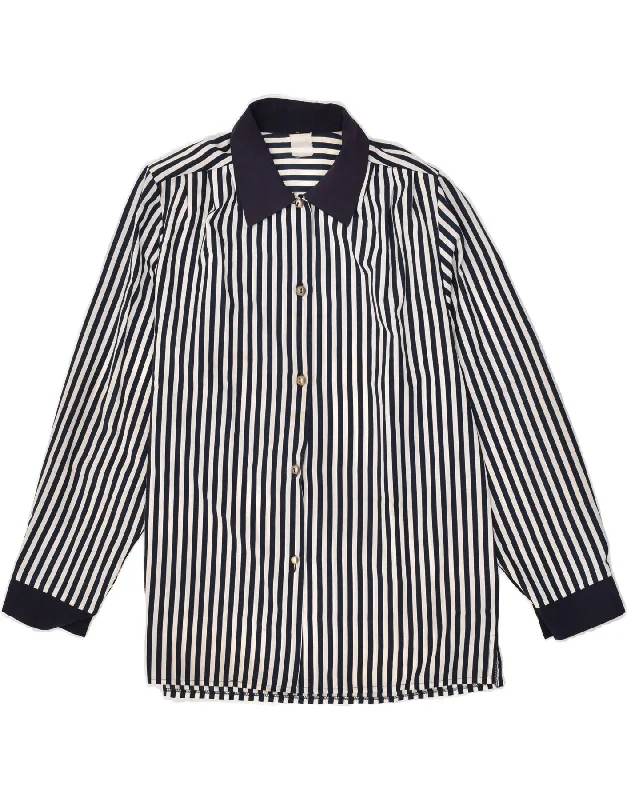 VINTAGE Womens Shirt UK 18 XL Navy Blue Striped Nautical Classic Cropped Short Sleeve VINTAGE Womens Shirt UK 18 XL Navy Blue Striped Nautical Classic Cropped Short Sleeve