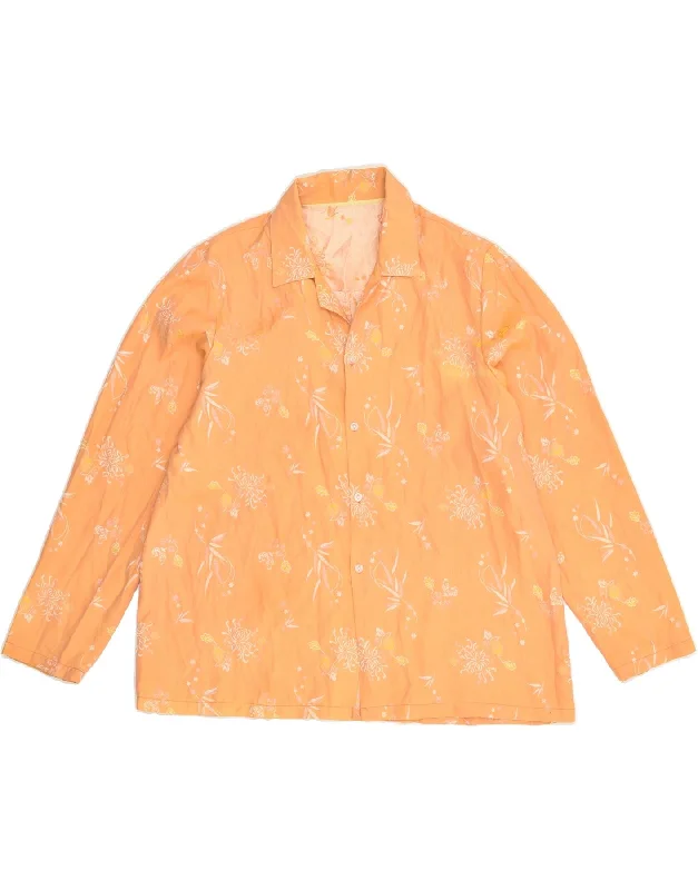 VINTAGE Womens Shirt UK 18 XL Orange Floral Chic Button-Up Short Shirt